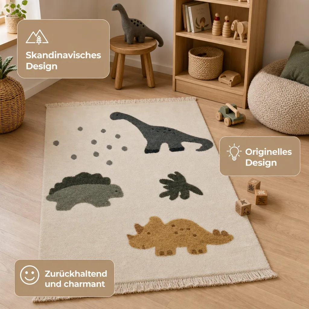 Liewood "Bent" Kinderteppich Dino beige Multi-Mix