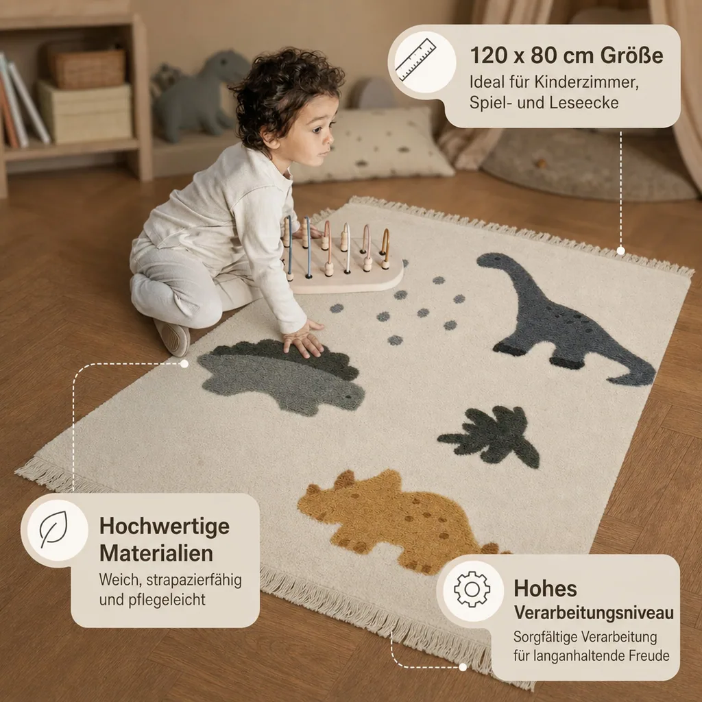 Liewood "Bent" Kinderteppich Dino beige Multi-Mix