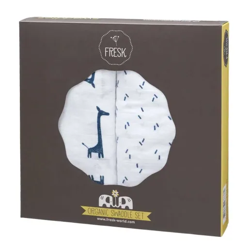 Fresk Mulltuch Swaddle Giraffe blau