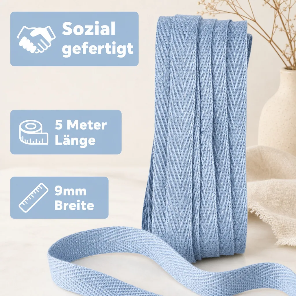 Ava & Yves Geschenkband Baumwolle puder blau