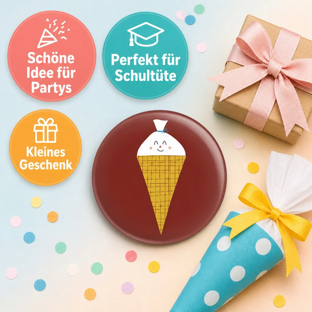 Ava & Yves Kinder Button / Anstecker Schultüte gelb