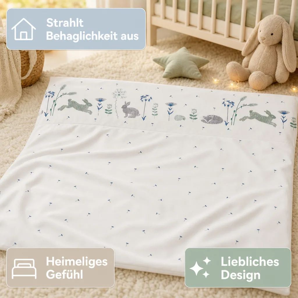 Taftan Babybettwäsche "Hello World" blau grün 80 x 80