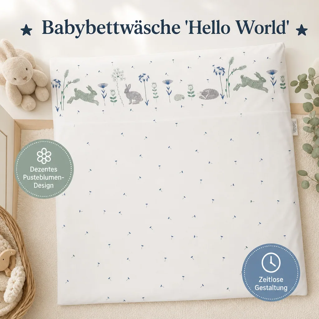 Taftan Babybettwäsche "Hello World" blau grün 80 x 80