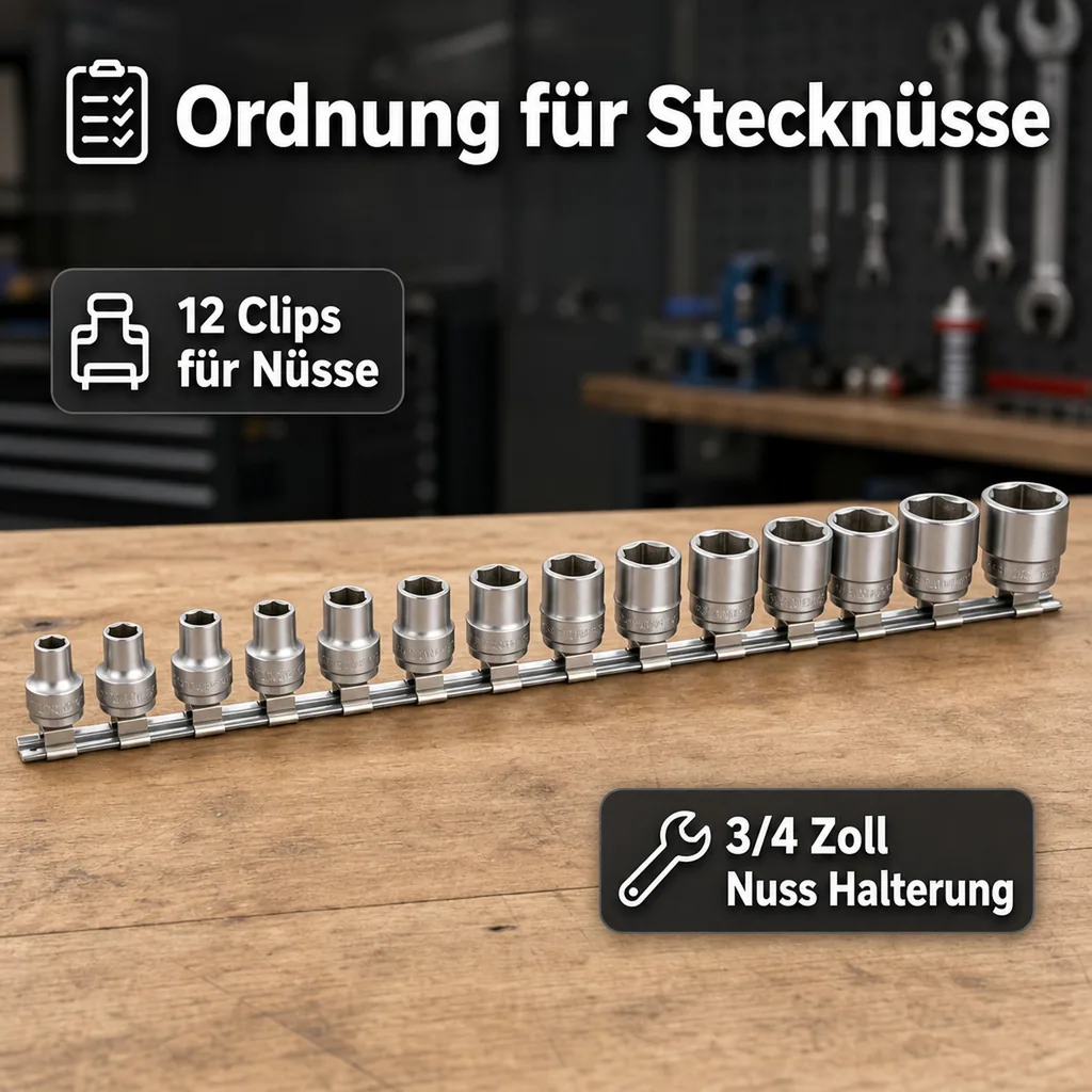 Stecknuss Schiene 3/4 Zoll, 12 Clips, Nuss Halterung