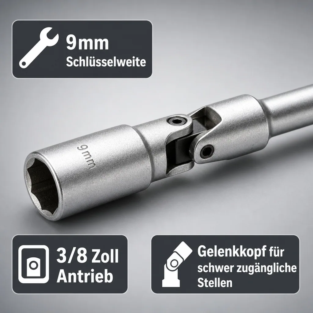 Glühkerzenschlüssel Gelenk 9mm, 3/8 Zoll Nuss, 12pt