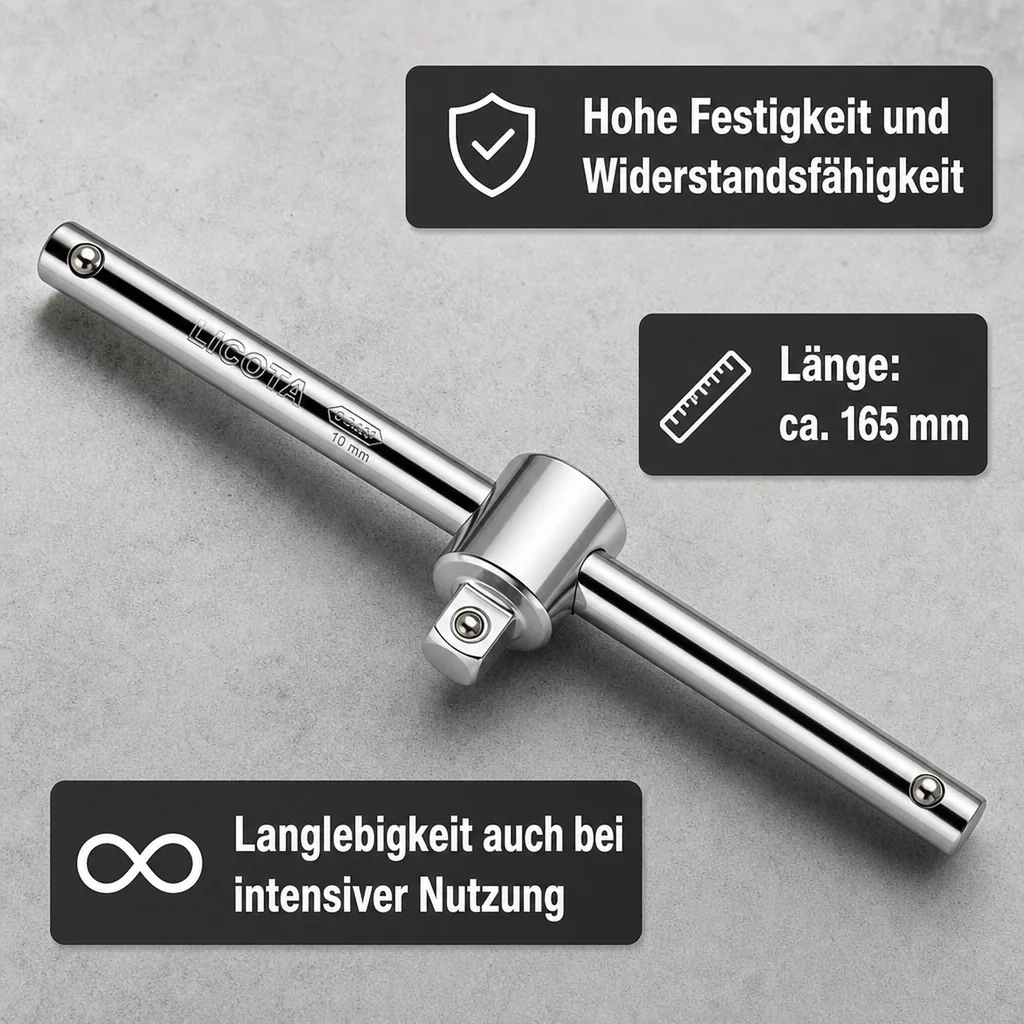 T-Griff 3/8 Zoll, Gleitgriff Werkzeug, CrV, 165mm