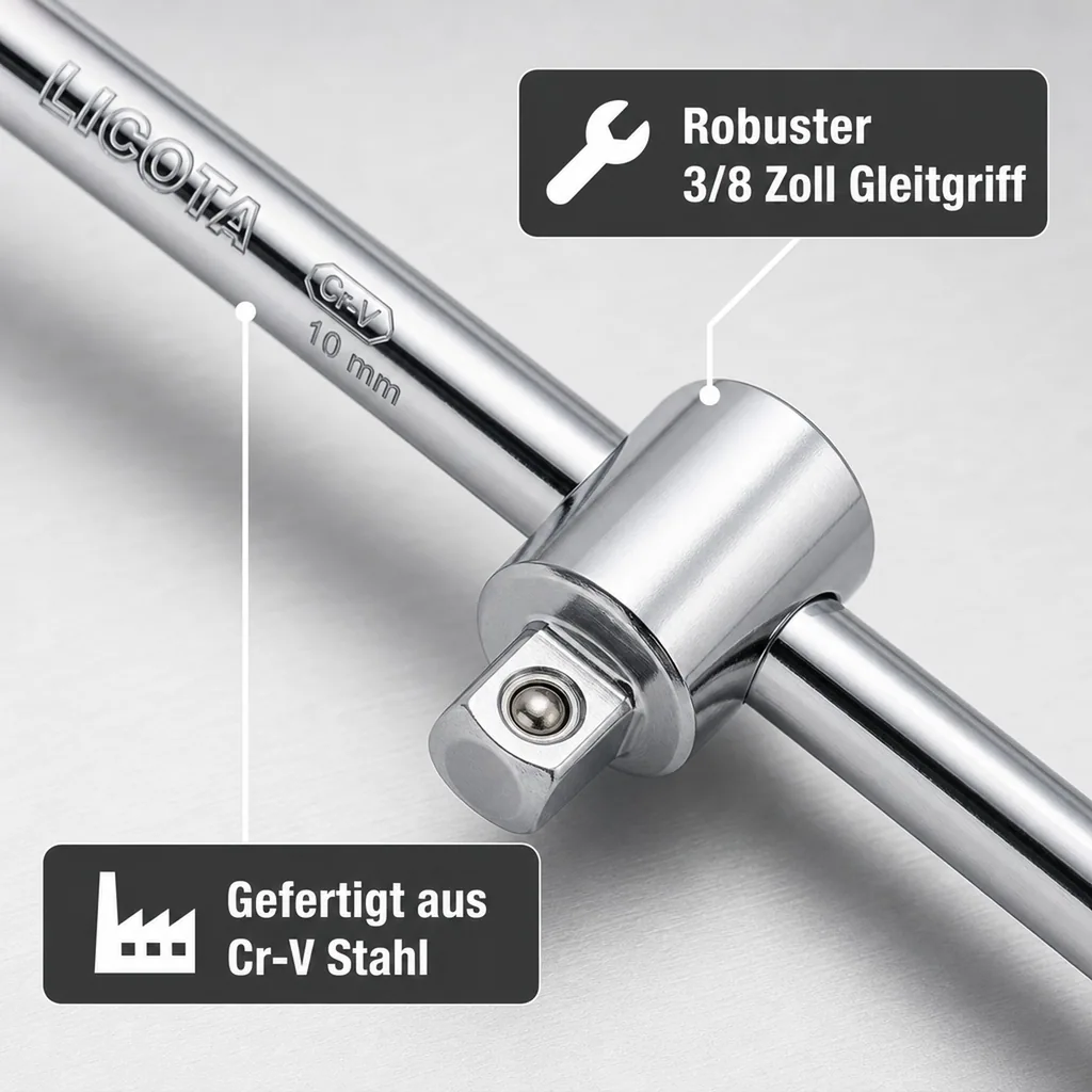 T-Griff 3/8 Zoll, Gleitgriff Werkzeug, CrV, 165mm