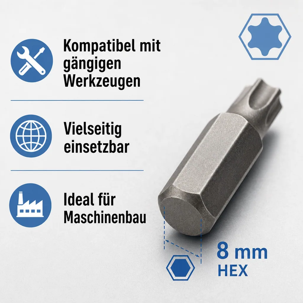 Innensechskant Bit T45, 8mm Hex Bit, S2 Stahl, Profi Schrauberbit
