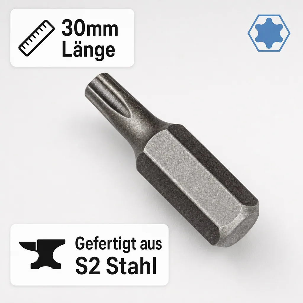 Innensechskant Bit T45, 8mm Hex Bit, S2 Stahl, Profi Schrauberbit