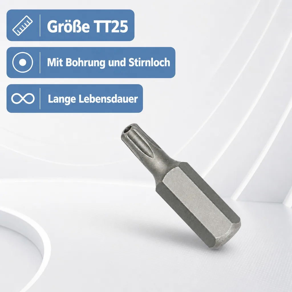 Innensechskant Bit, TT25, mit Bohrung, Stirnloch