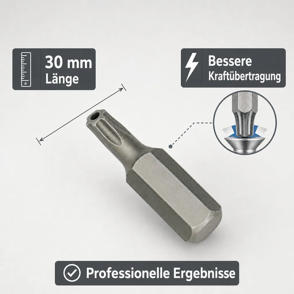 Innensechskant Bit, TT25, mit Bohrung, Stirnloch