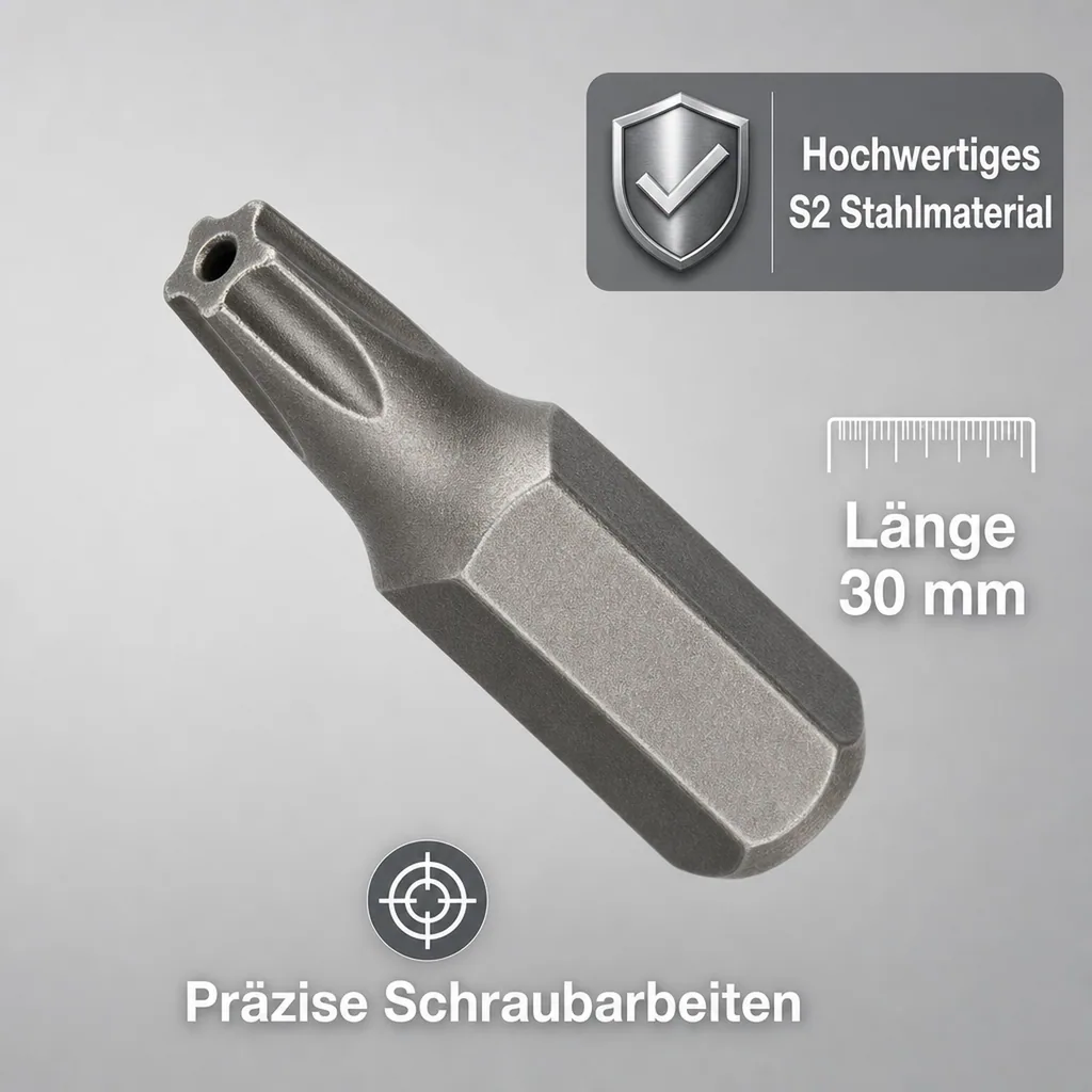 Innensechskant Bit, Innensechskant mit Stirnloch, T27, 30mm, S2 Stahl Bit