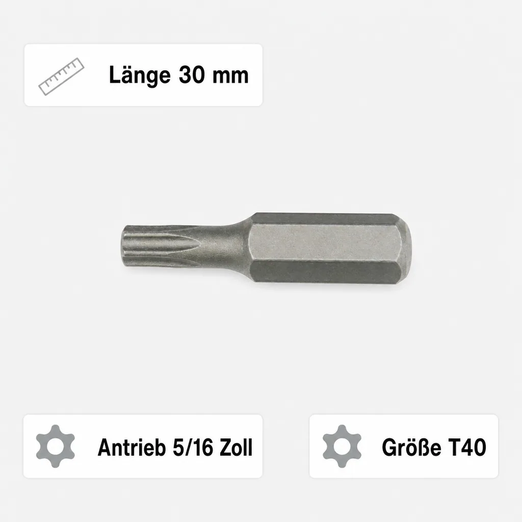 Innensechskant bit mit Loch, T40, Stirnloch, 5/16 Zoll