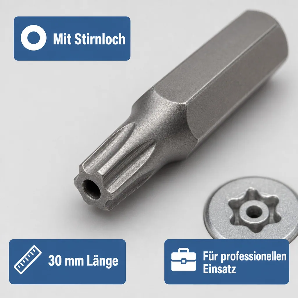Innensechskant Bit T45, mit Stirnloch, S2 Stahl