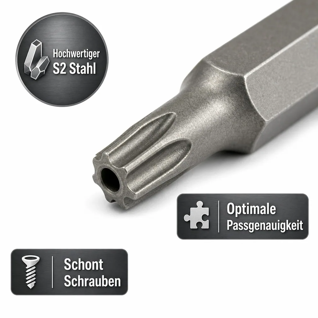 Innensechskant Bit T45, mit Stirnloch, S2 Stahl