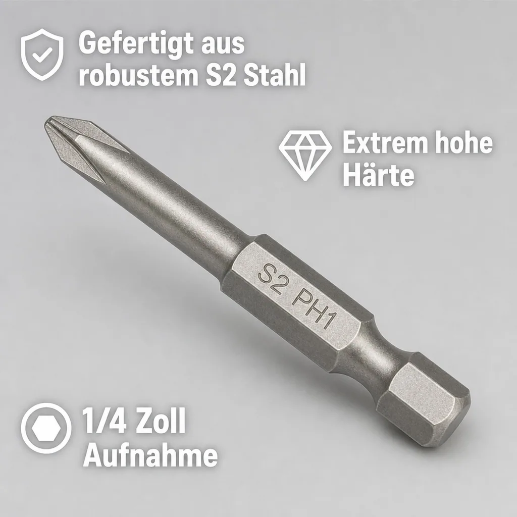 PH1 Bit, 150mm Langbit, S2 Stahl, Profi Bit, 1/4 Zoll