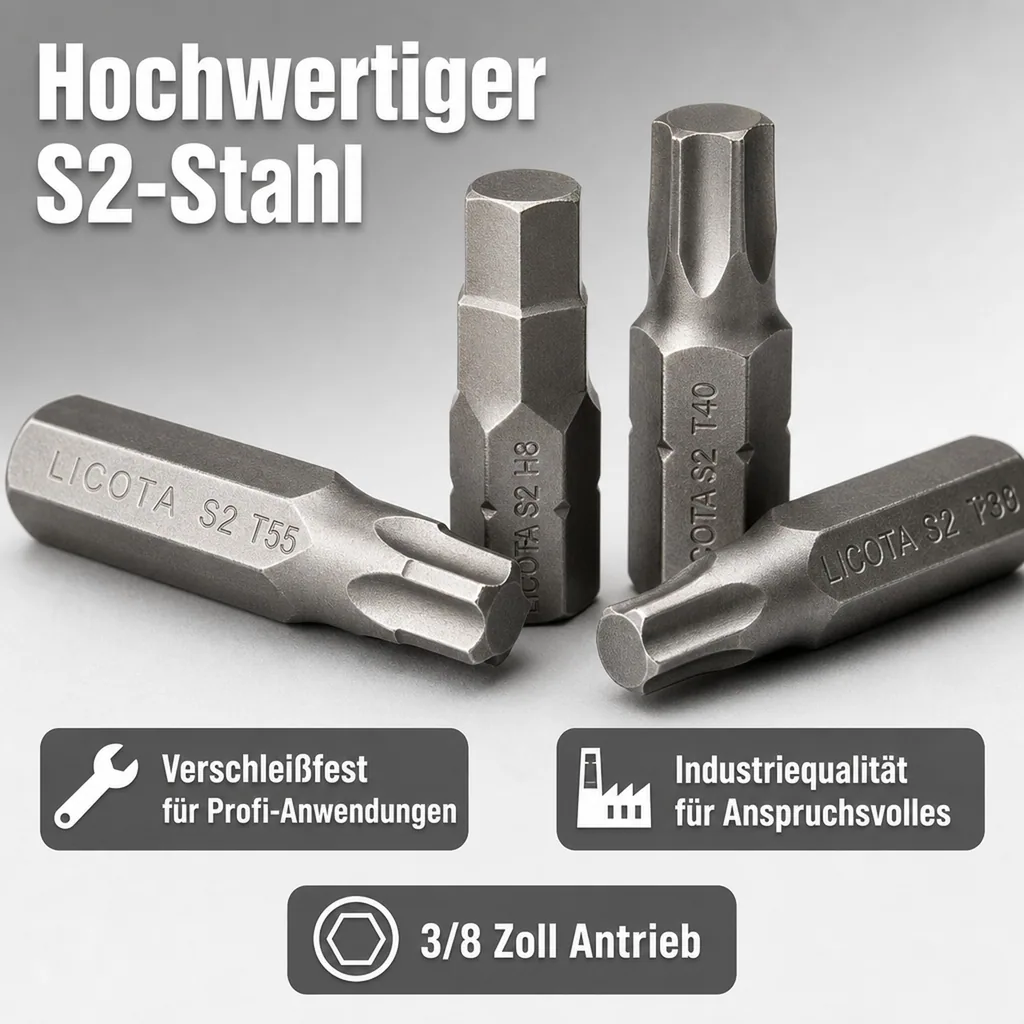 Bit Satz, Innensechskant, S2 Stahl, 3/8 Zoll, 10mm
