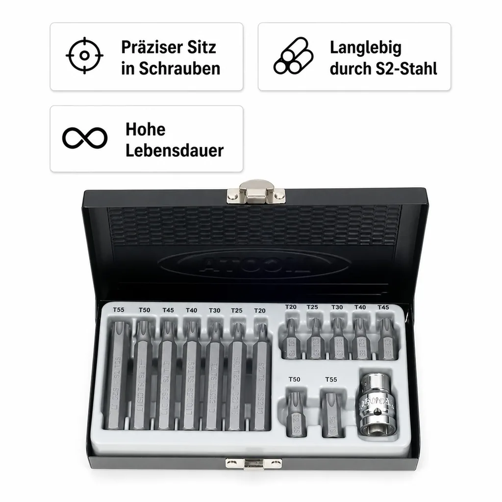 Innensechskant Bit Set, S2 Stahl, 3/8 Zoll, T20-T55, Bit Halter Set