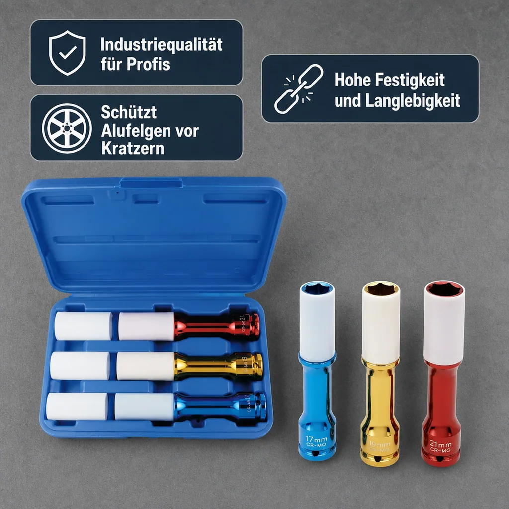 Schlagschraubernüsse, Steckschlüsselsatz 1/2 Zoll, 17-21mm, Chrom-Molybdän