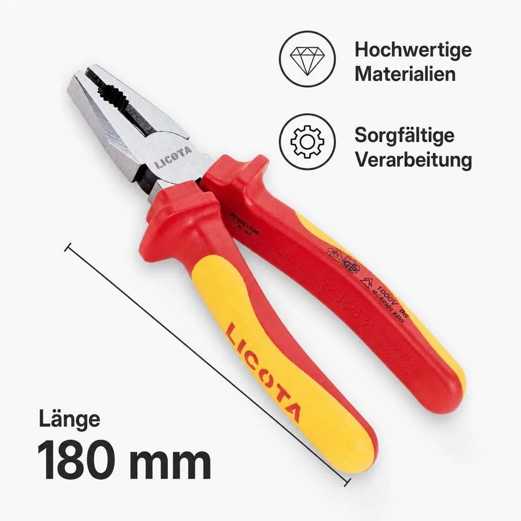 Kombizange VDE, Elektriker Zange, 180mm, isoliert