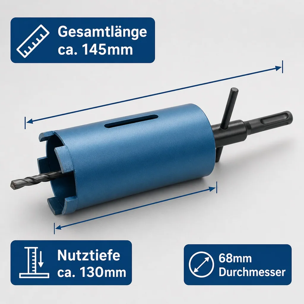 Diamantbohrkrone 68mm, SDS Plus, Steckdosenbohrer, Bohrkrone Mauerwerk