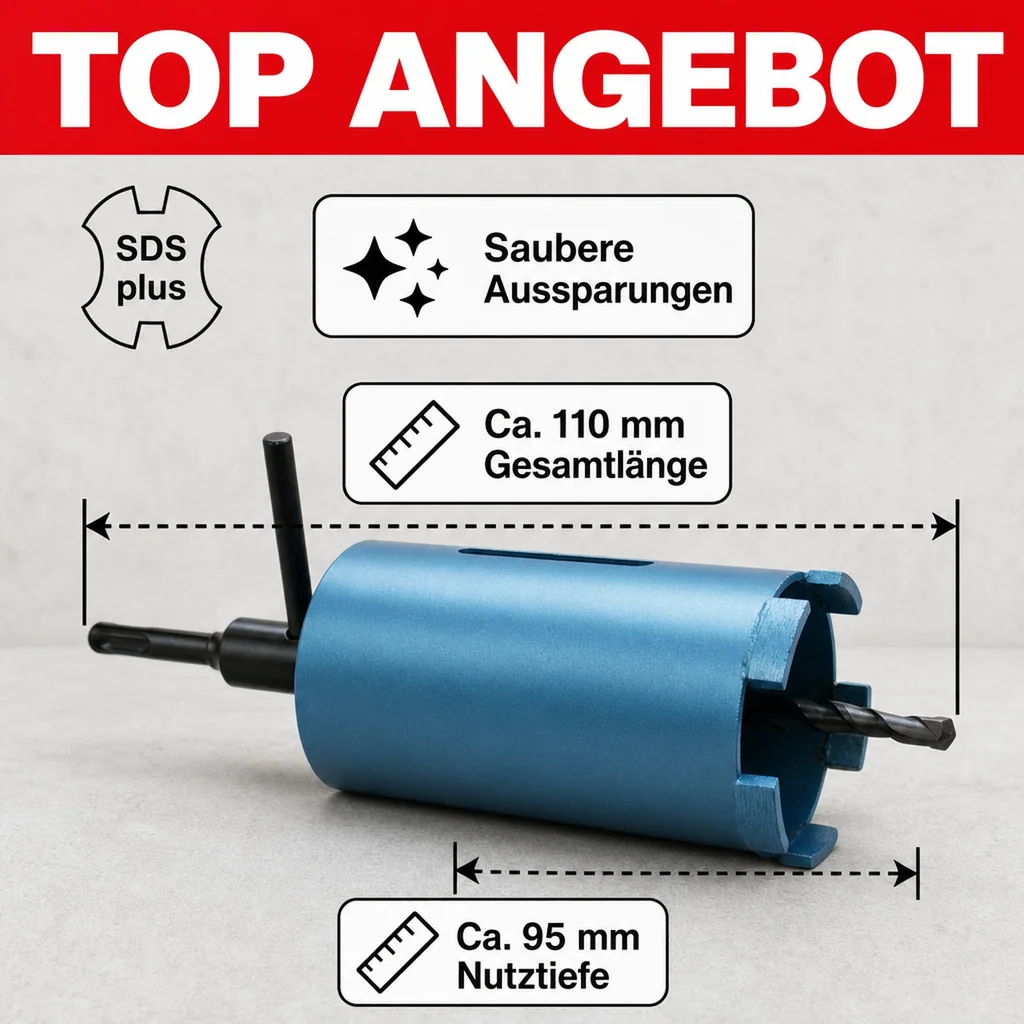 Diamantbohrkrone 82mm, Dosenbohrer SDS Plus, Mauerwerk, Steckdosen