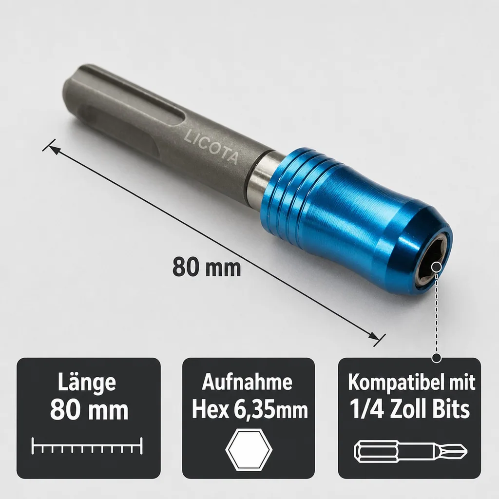 SDS Plus Bithalter Magnetisch, 6,35mm Hex, 80mm