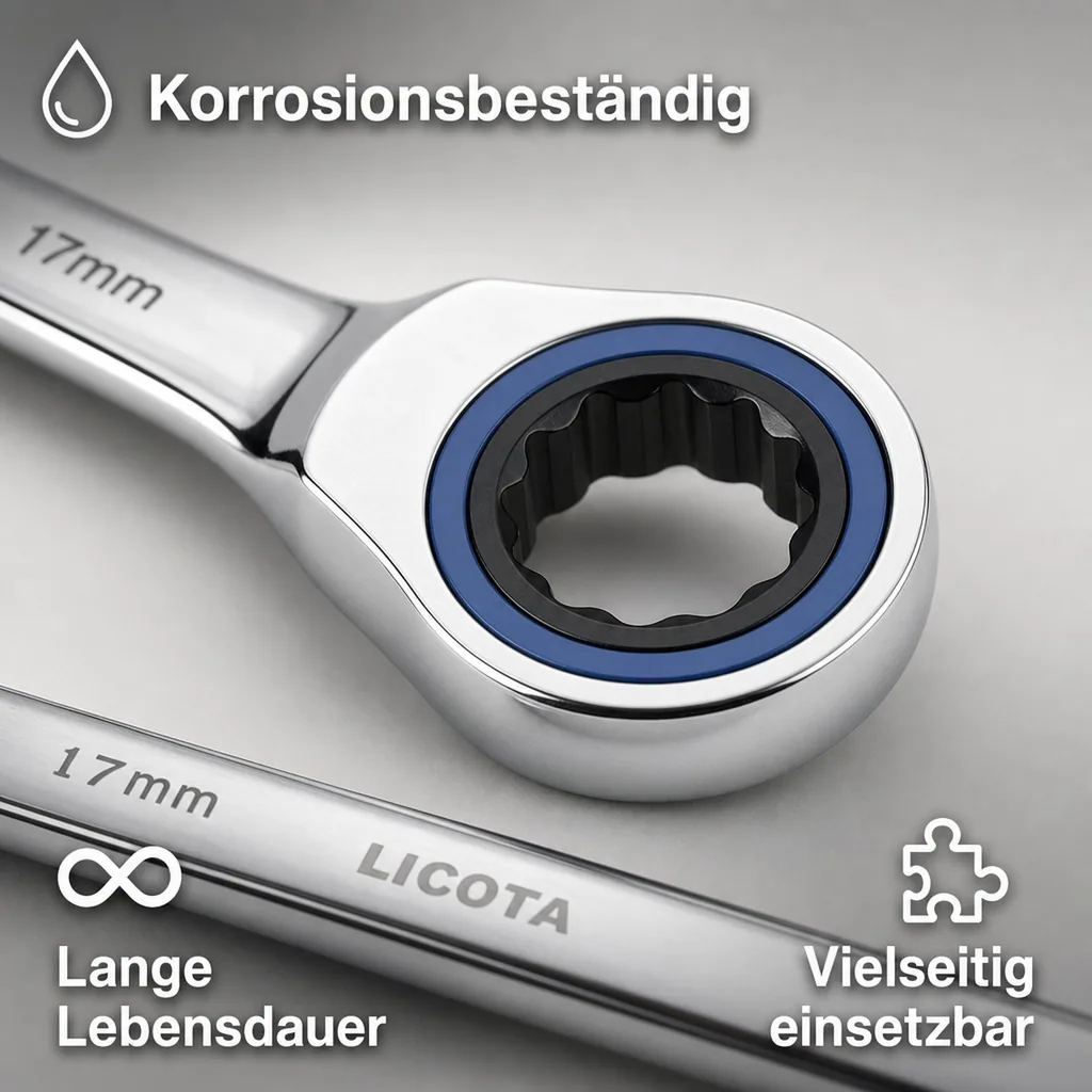Ringratschenschlüssel 17 mm, 72 Zähne, feinverzahnt