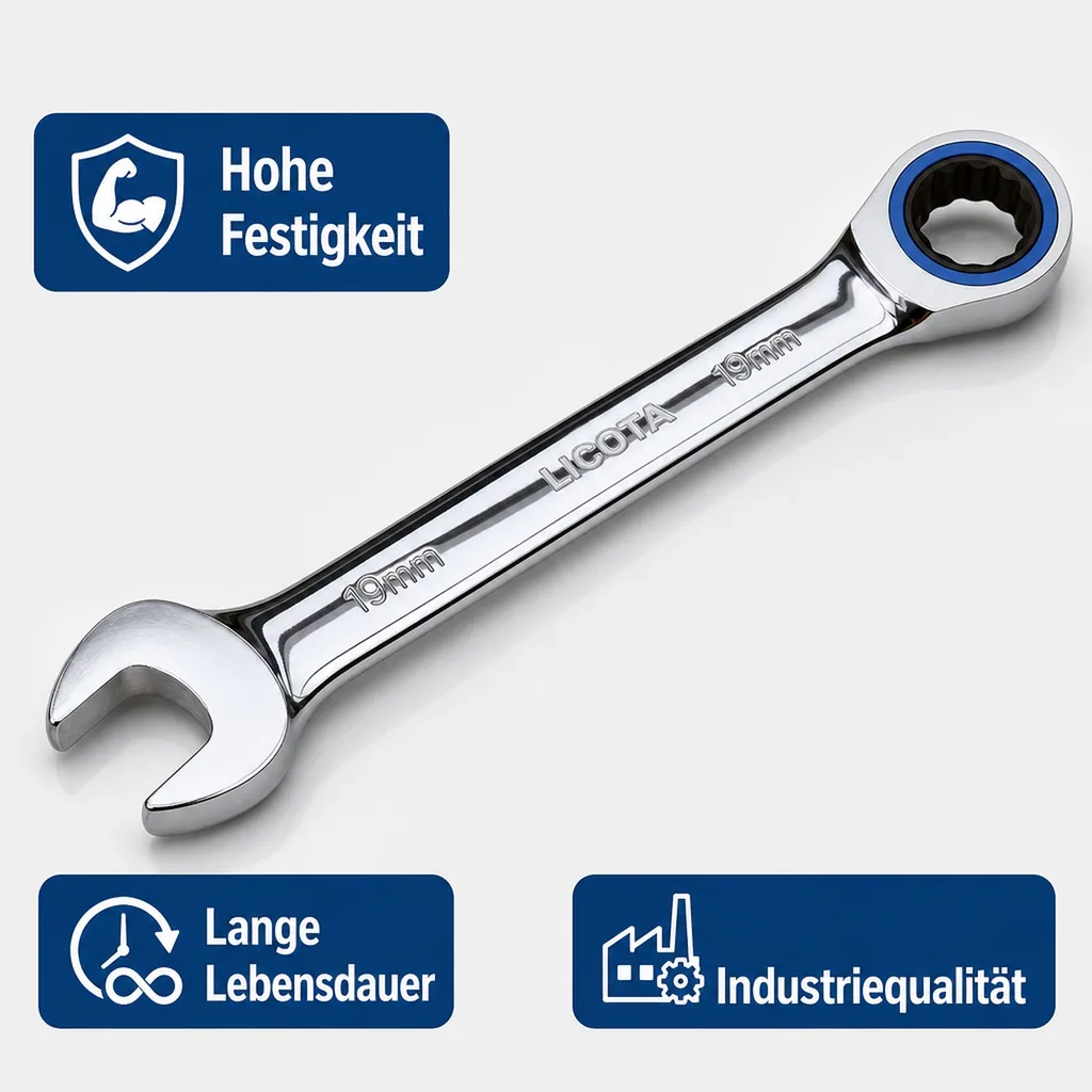 Ringratschenschlüssel 21mm, Ratschenschlüssel, feinverzahnt, Chrom Vanadium