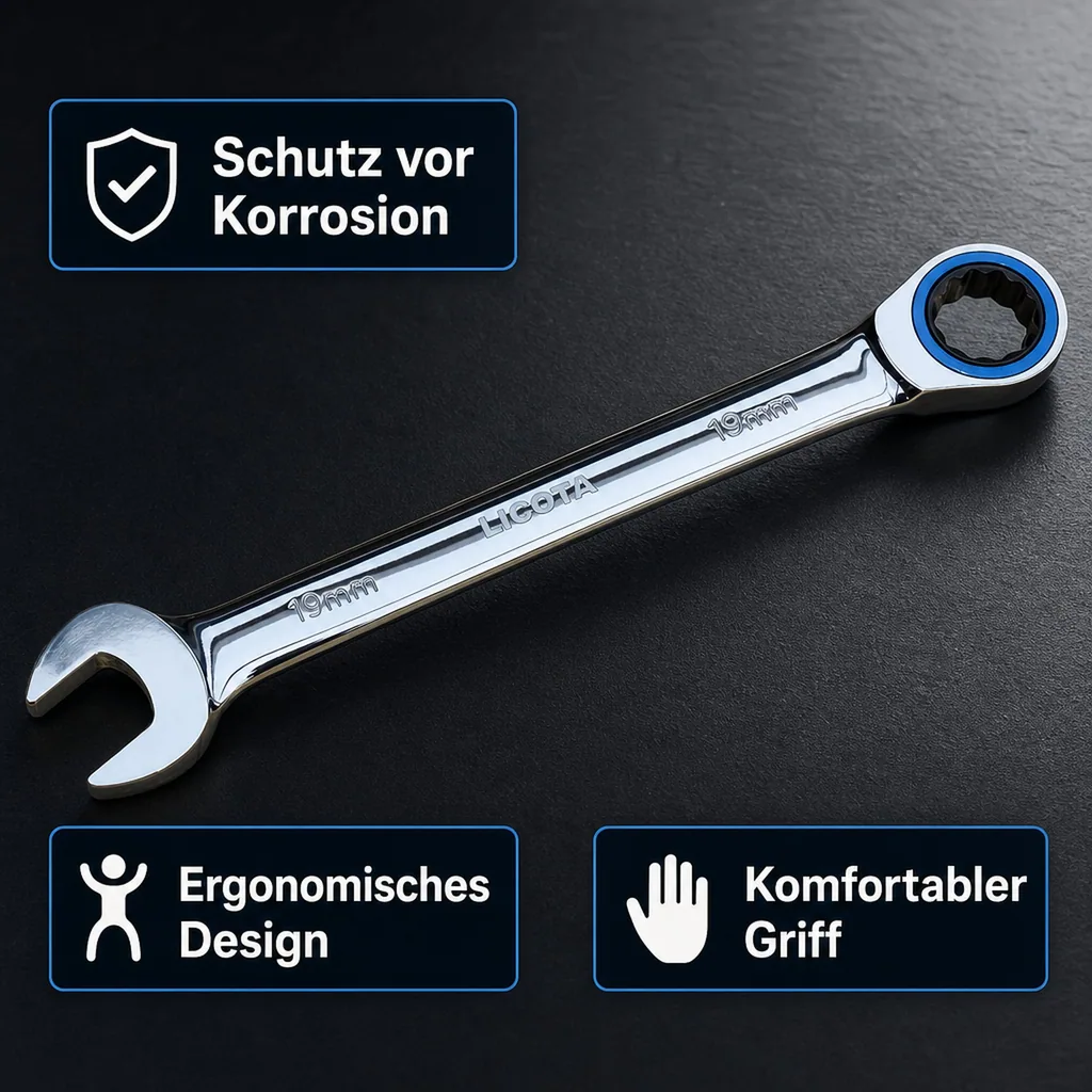Ringratschenschlüssel 21mm, Ratschenschlüssel, feinverzahnt, Chrom Vanadium