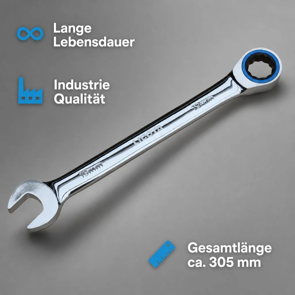 Ringratschenschlüssel 24mm, Ratschenringschlüssel, 72 Zähne, Industrie Qualität