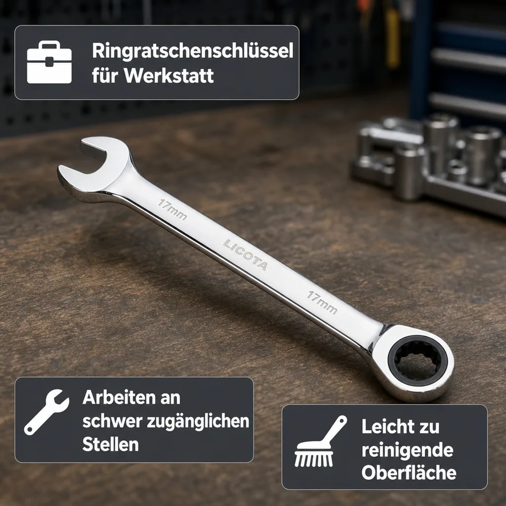 Ringratschenschlüssel, Ratschenschlüssel, 25 mm, 72 Zähne, SW 25