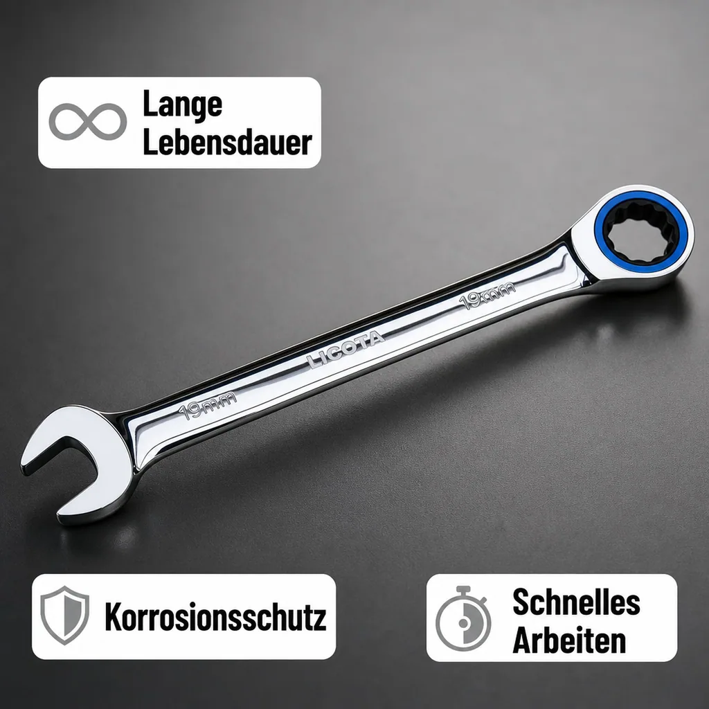 Ringratschenschlüssel 45mm, 72 Zähne, Chrom Vanadium, feinverzahnt