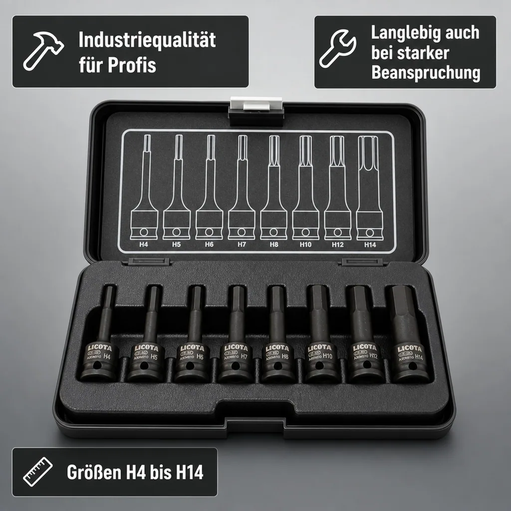 Innensechskant Nuss Set, Schlagschrauber Nüsse, 3/8 Zoll, H4-H14, 8-teilig, Cr-Mo