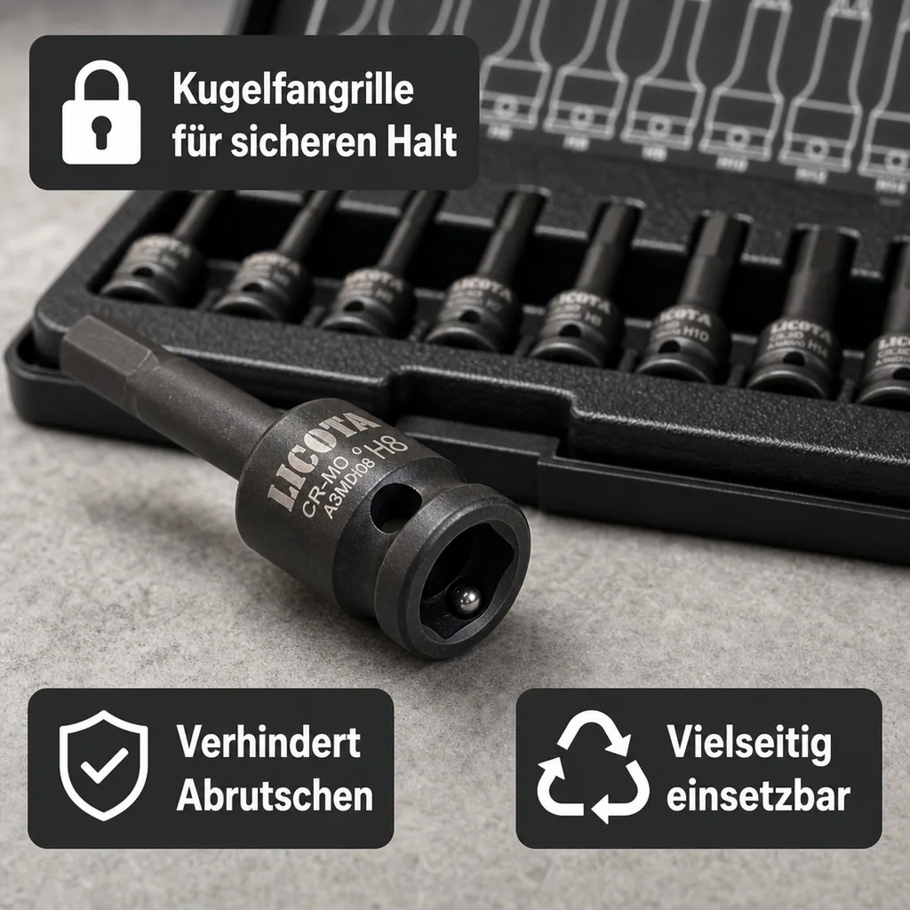 Innensechskant Nuss Set, Schlagschrauber Nüsse, 3/8 Zoll, H4-H14, 8-teilig, Cr-Mo