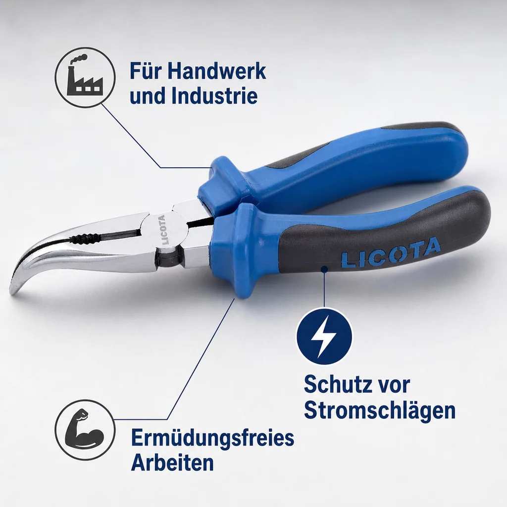 Spitzzange, Flachrundzange gewinkelt 160mm, Profi Zange