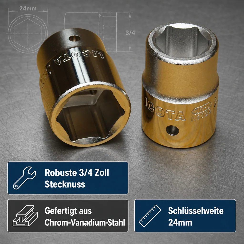3/4 Zoll Nuss, Steckschlüssel Nuss, 24mm, CrV, 6pt