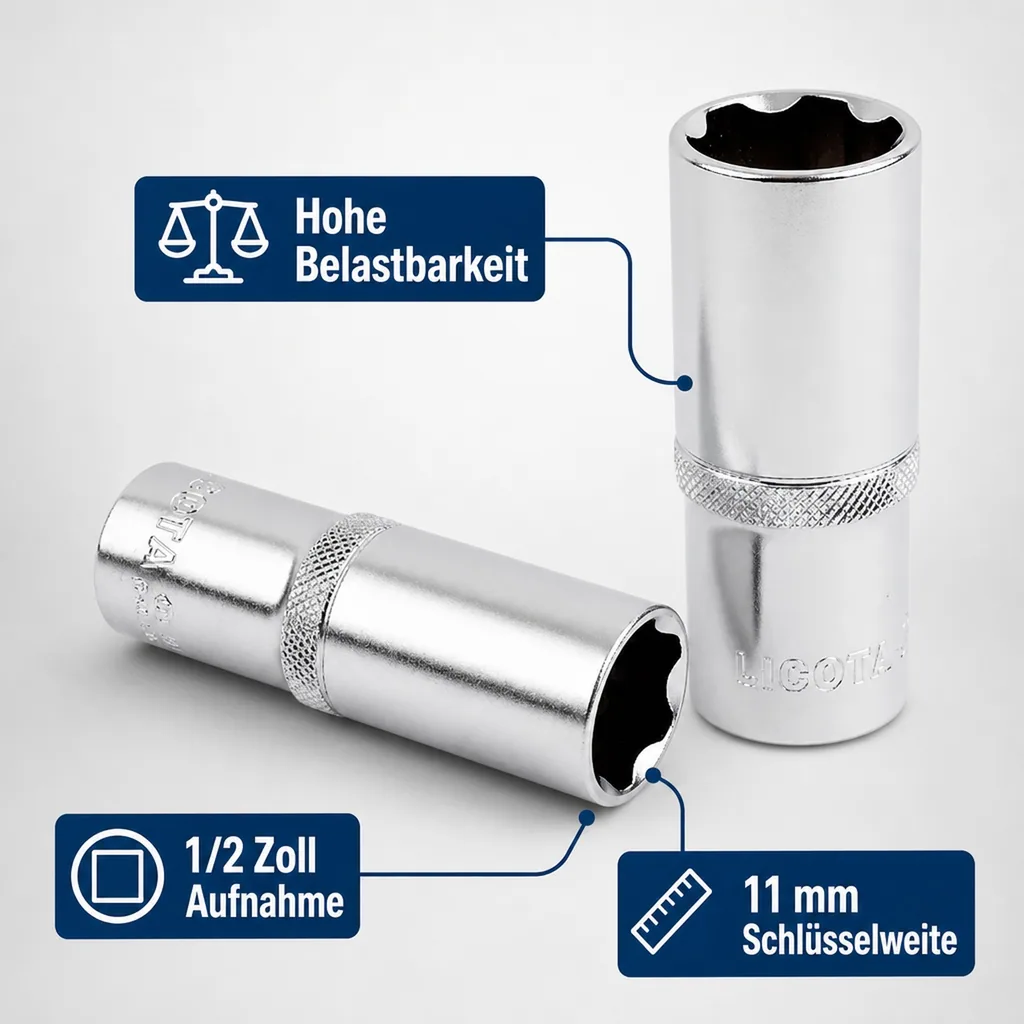 1/2 Zoll Nuss lang, 11mm Super-Lock, lange Stecknuss, CrV