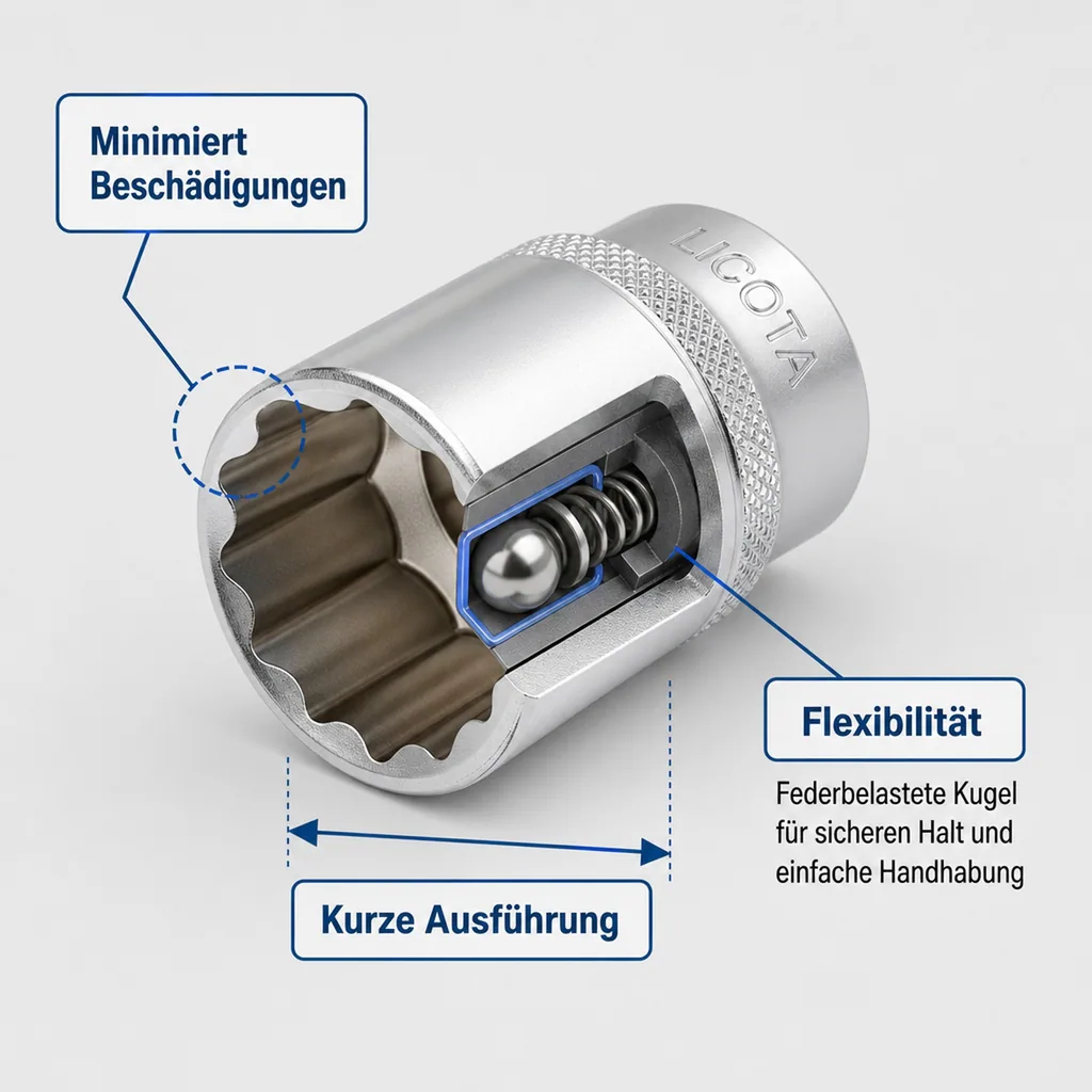 1/2 Zoll Nuss, 14 mm Nuss, Super-Lock CrV Nuss, kurze Ausführung