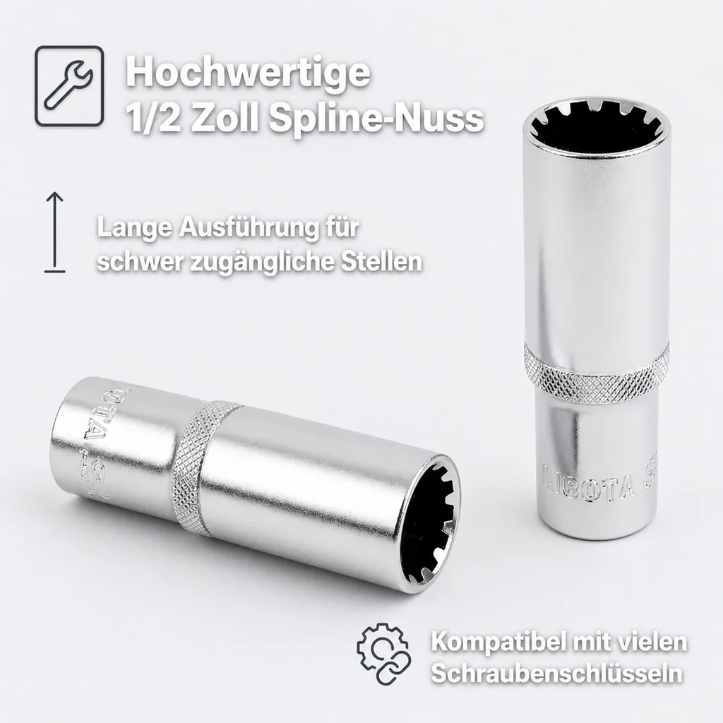 1/2 Zoll Nuss, Vielzahn Nuss, 14mm Nuss, lange Ausführung