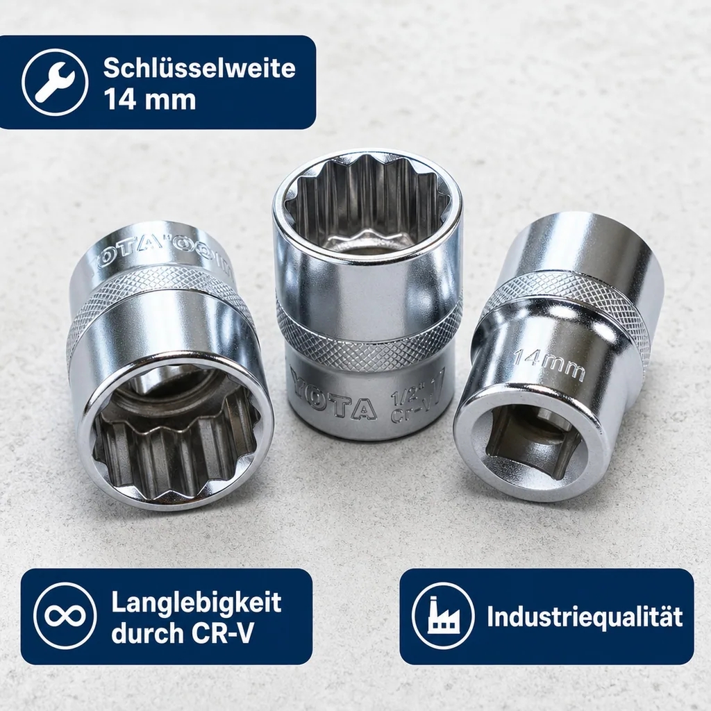 Stecknuss 1/2 zoll, 14mm Nuss, Knarre, Ratsche, Cr-V
