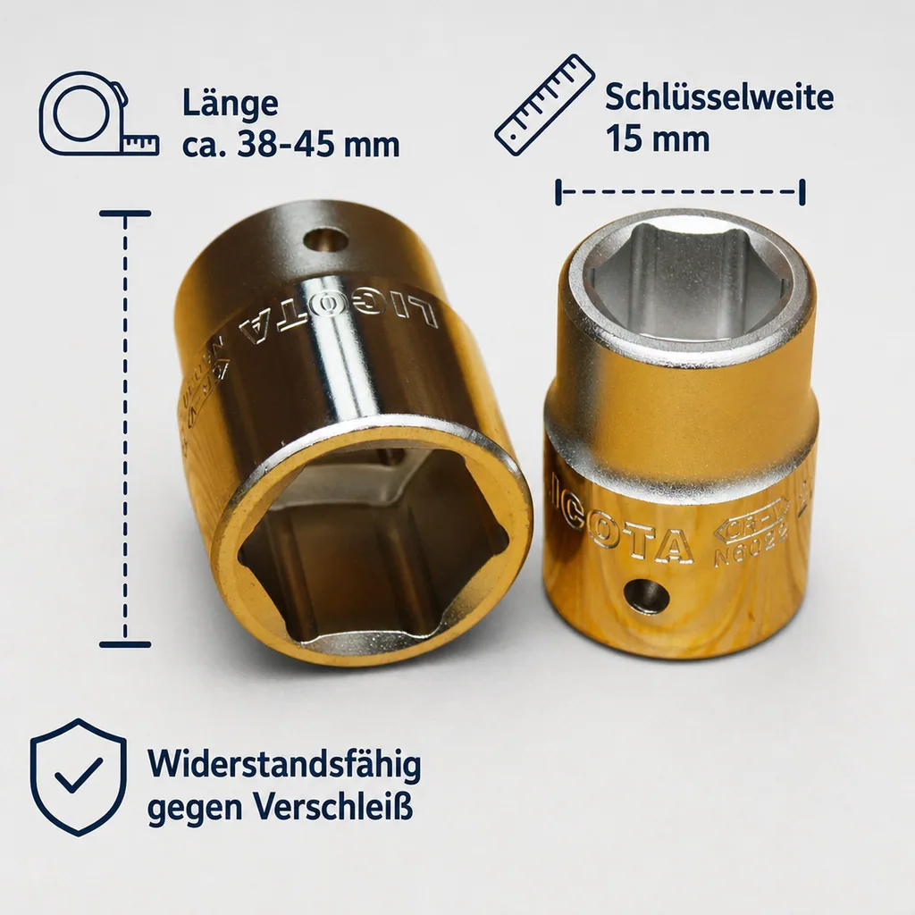 1/2 Zoll Nuss, Industrie Stecknuss, 15mm, CR-V