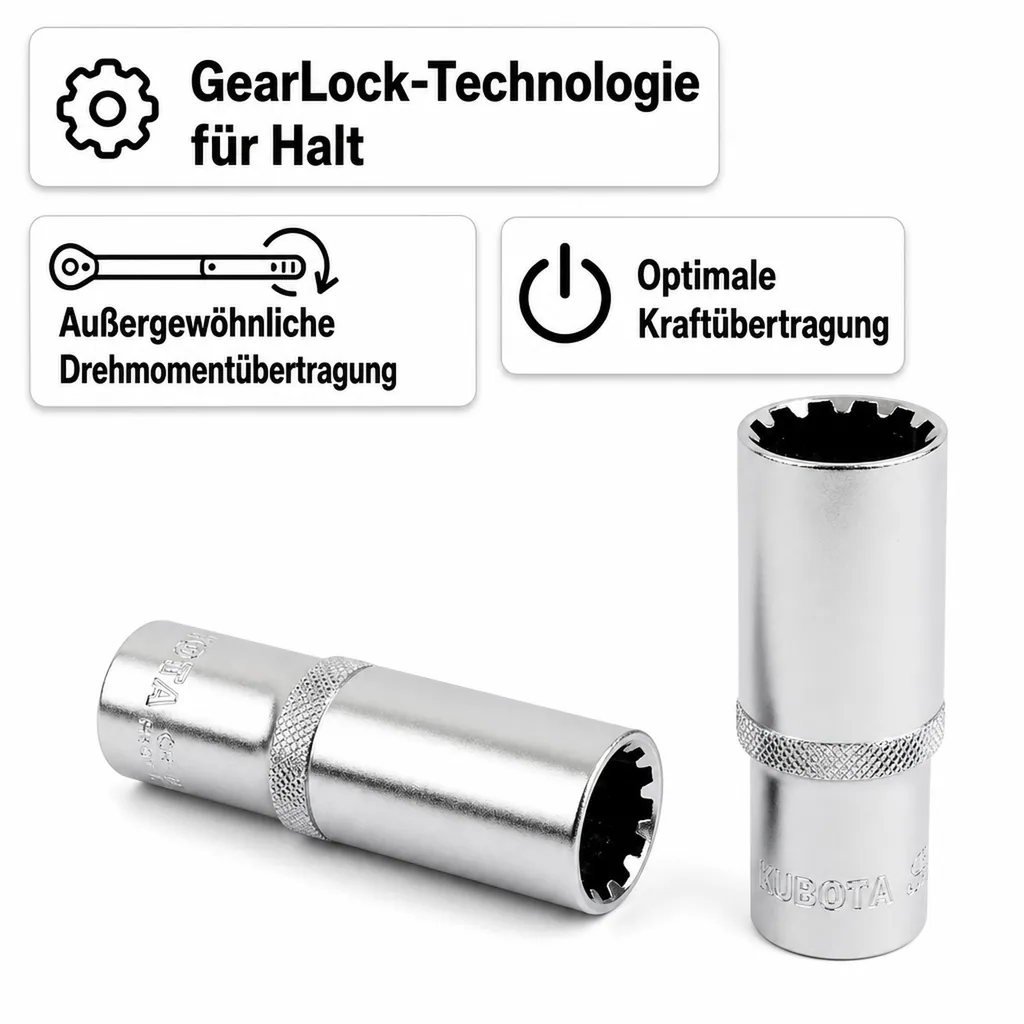 Vielzahn Nuss, 1/2 Zoll Nuss, 15mm, lange Ausführung, CrV, GearLock