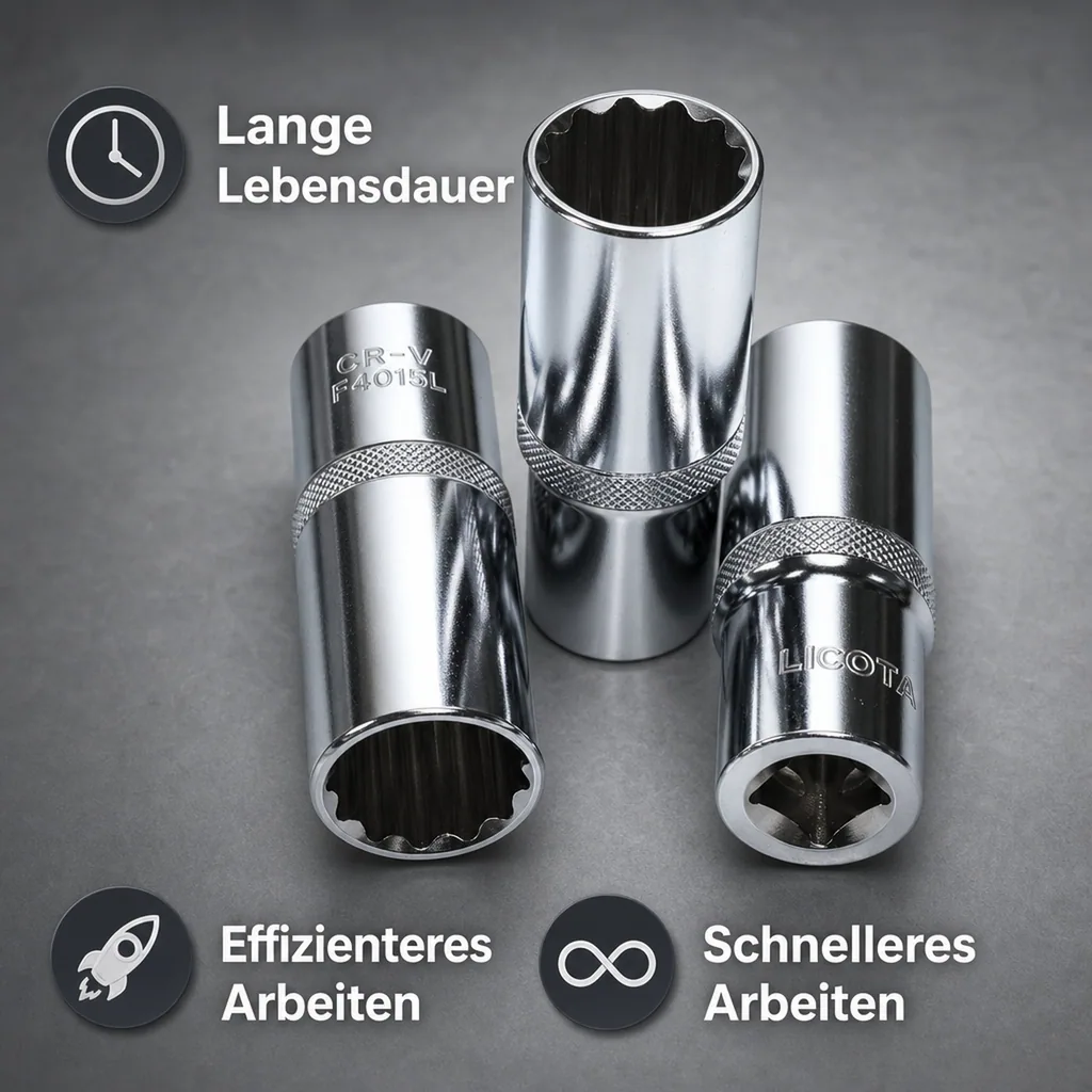 1/2 Zoll Nuss, Stecknuss 15mm, Langnuss, 12 Kant