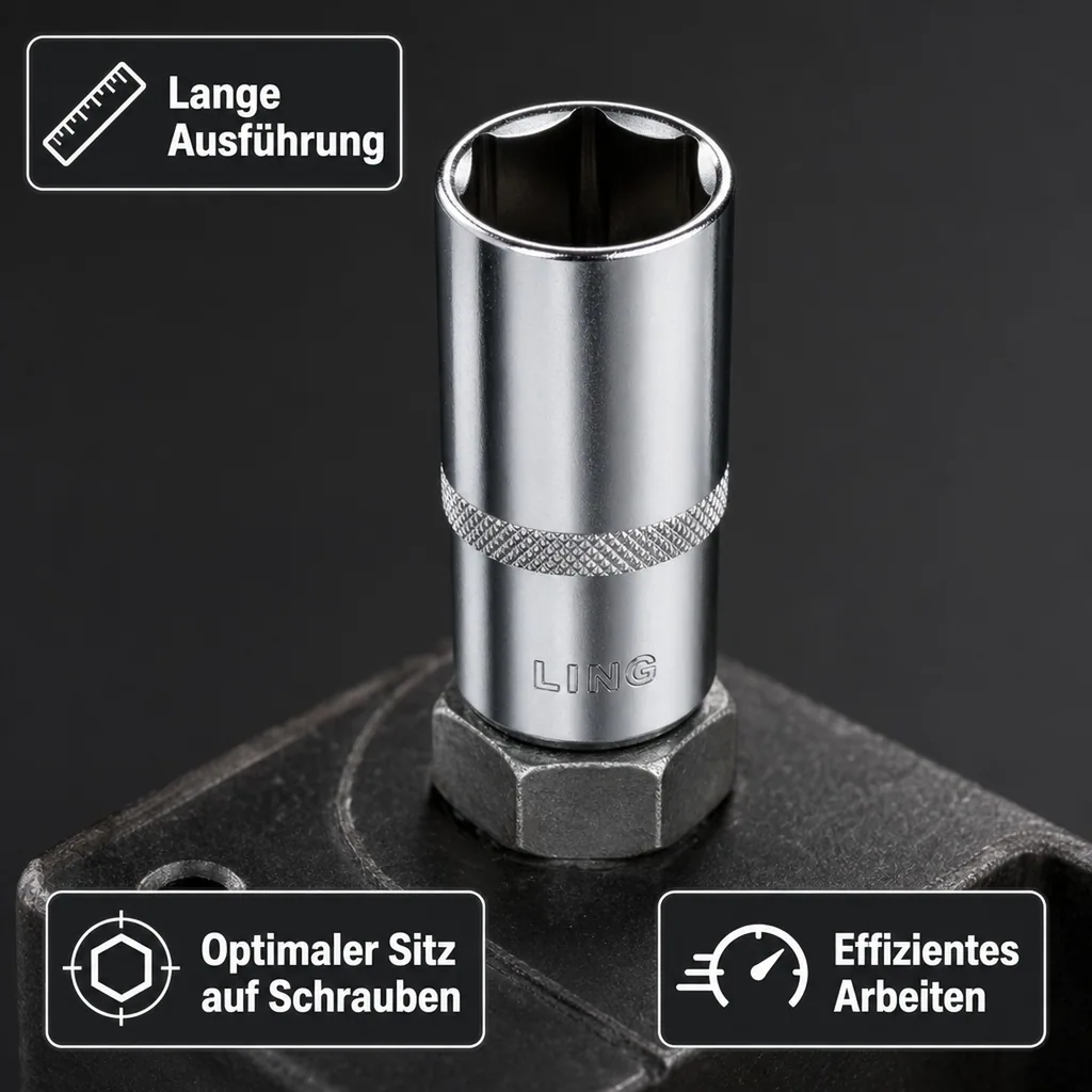 1 2 zoll nuss, Stecknuss 17 mm, Langnuss, CR-V, 6-kant