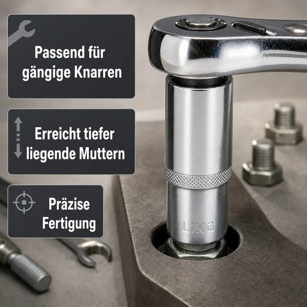 1 2 zoll nuss, Stecknuss 17 mm, Langnuss, CR-V, 6-kant