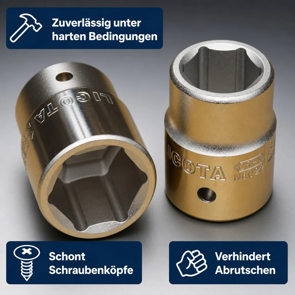 Stecknuss 1/2 Zoll, 17mm, für Ratsche, 6-Kant, Industrie