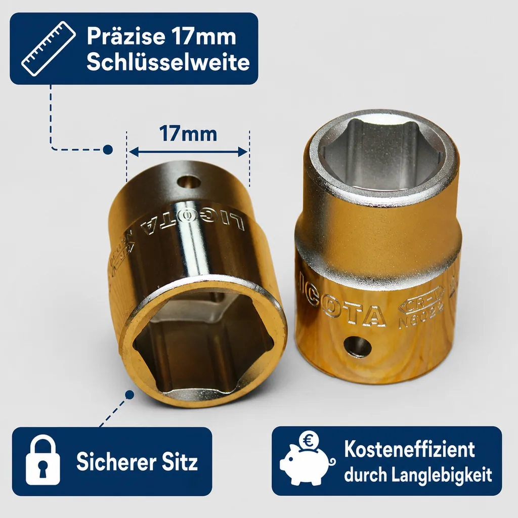 Stecknuss 1/2 Zoll, 17mm, für Ratsche, 6-Kant, Industrie
