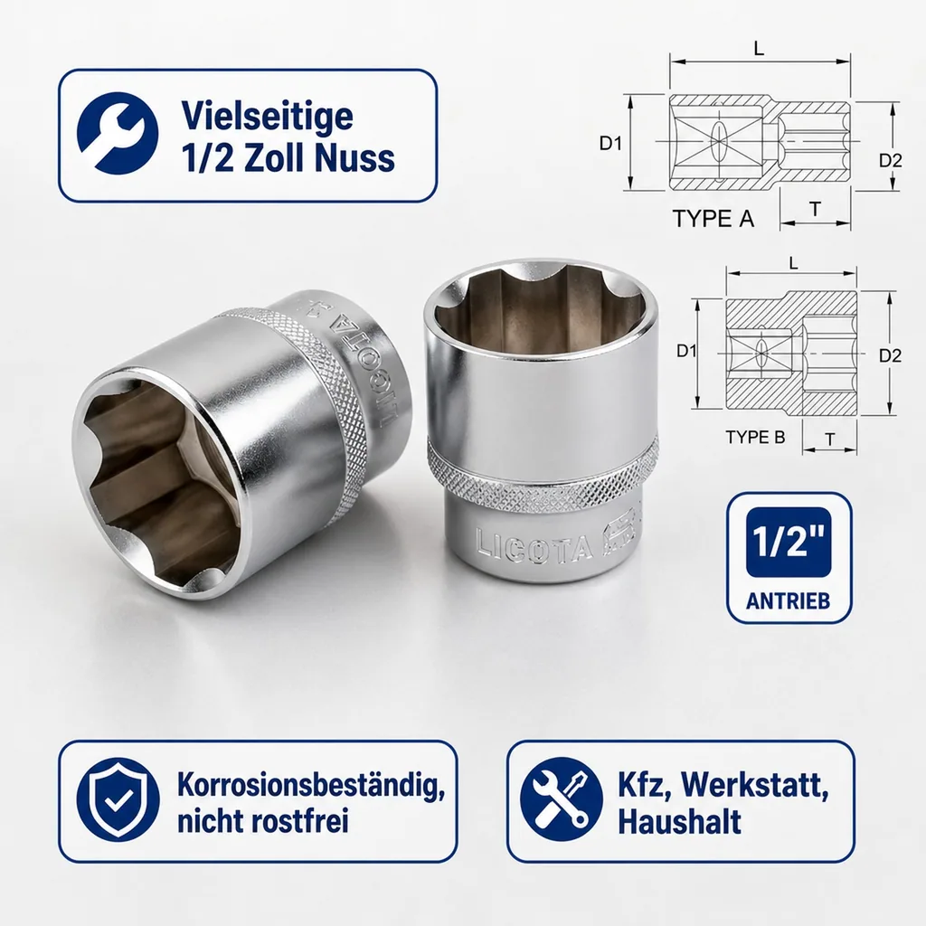 1/2 Zoll Nuss, Steckschlüssel Nuss, Super Lock