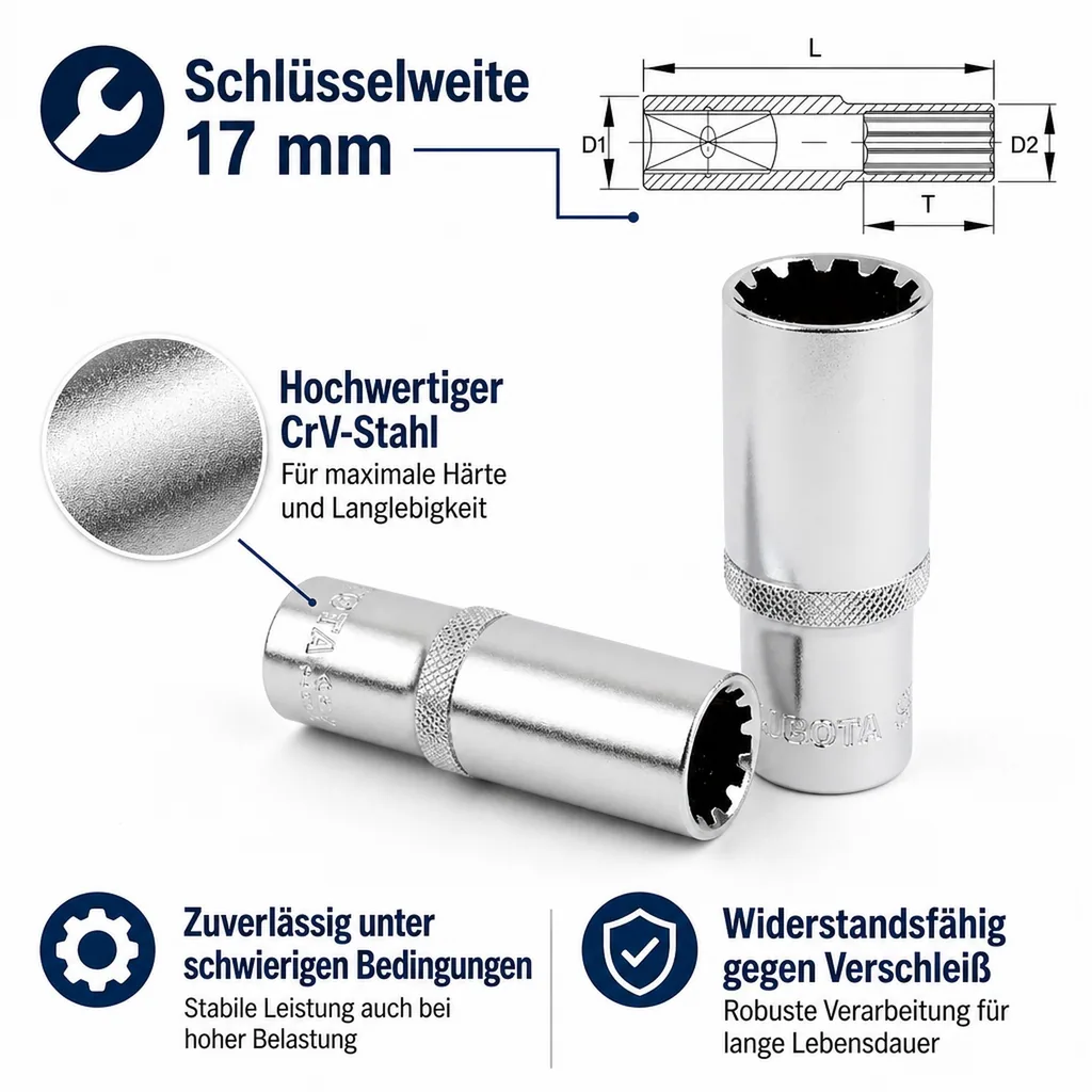 1/2 Zoll Nuss lang, SW17, GearLock Stecknuss